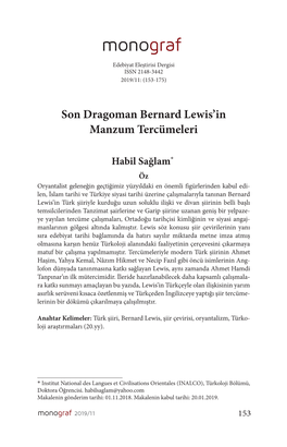 Son Dragoman Bernard Lewis'in Manzum Tercümeleri