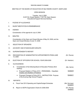 Board of Education Meeting Packet for July 8, 2008