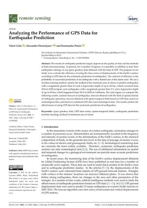 Analyzing the Performance of GPS Data for Earthquake Prediction