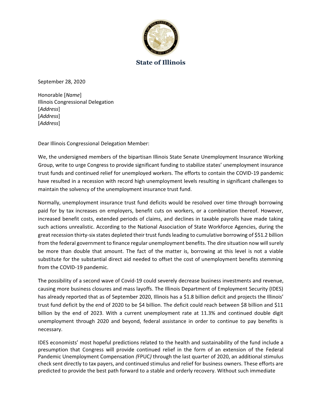 Joint GA Letter to IL Congressional Delegation