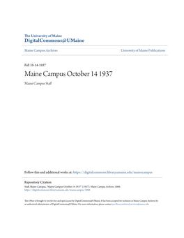 Maine Campus October 14 1937 Maine Campus Staff