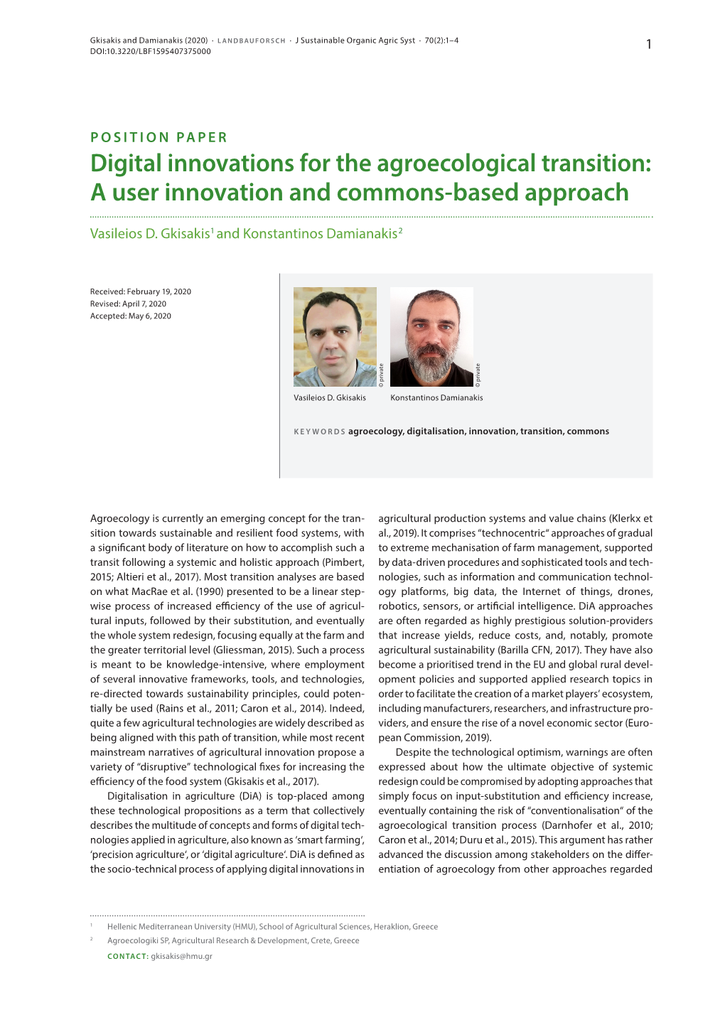Digital Innovations for the Agroecological Transition: a User Innovation and Commons-Based Approach