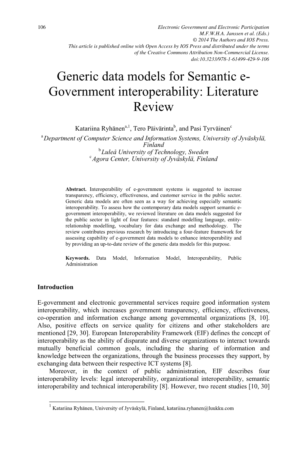 Generic Data Models for Semantic E- Government Interoperability: Literature Review