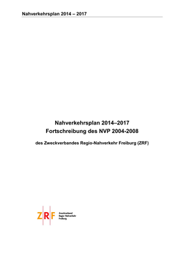 Nahverkehrsplan 2014–2017 Fortschreibung Des NVP 2004-2008