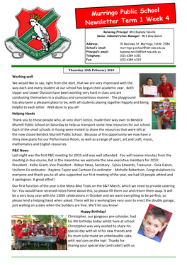 Murringo Public School Newsletter Term 1 Week 4