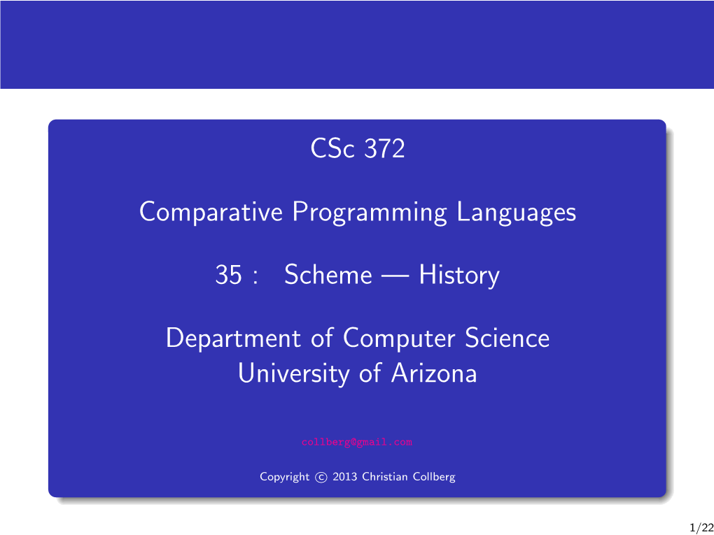 Csc 372 [0.5Cm] Comparative Programming Languages [0.5Cm] 35