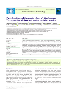 Phytochemistry and Therapeutic Effects of Alhagi Spp