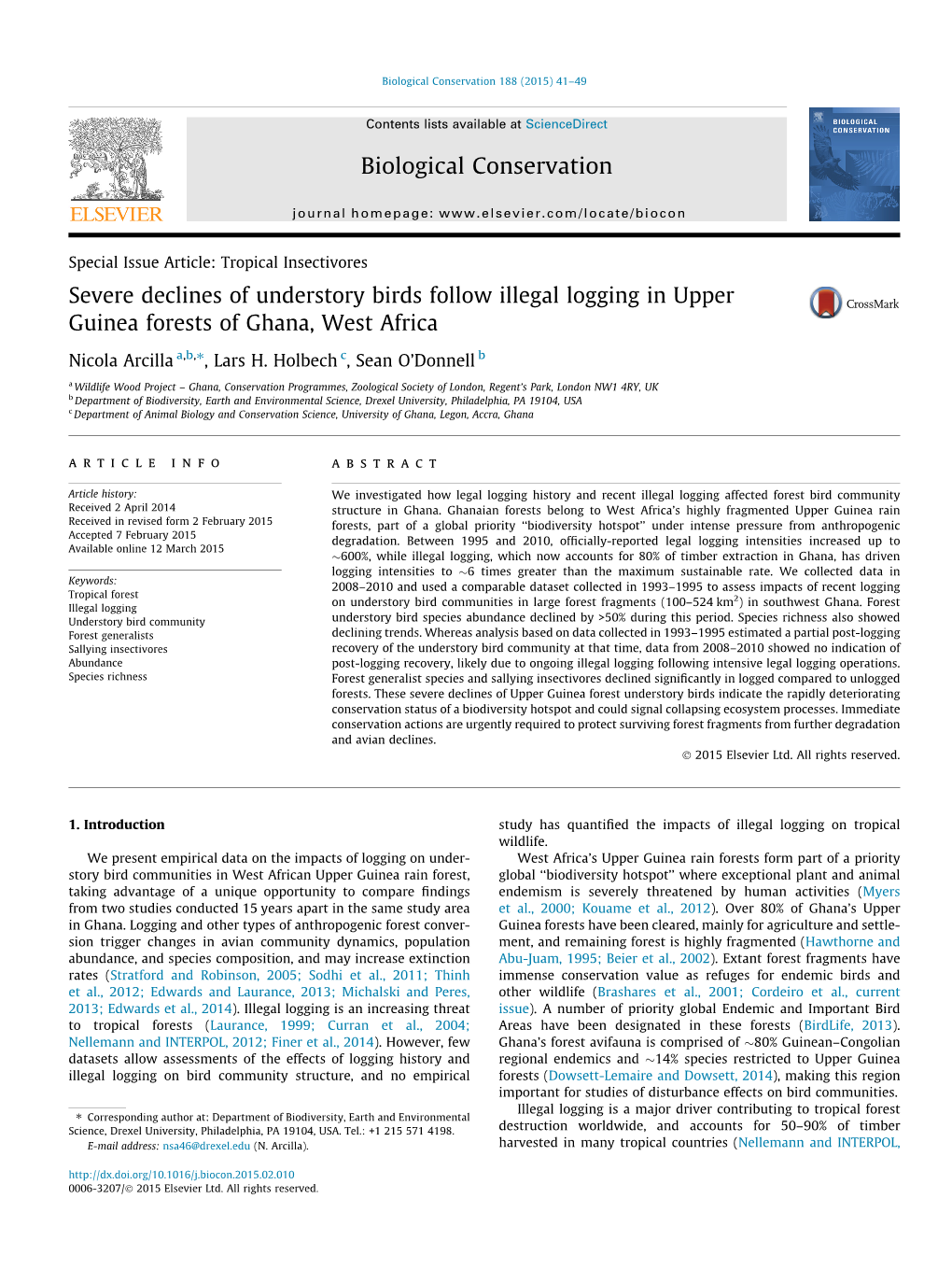 Severe Declines of Understory Birds Follow Illegal Logging in Upper Guinea Forests of Ghana, West Africa