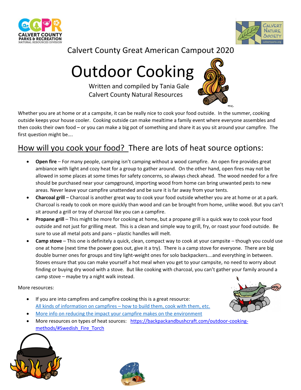 Outdoor Cooking Written and Compiled by Tania Gale Calvert County Natural Resources