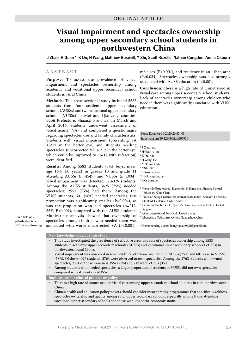 Visual Impairment and Spectacles Ownership Among Upper Secondary