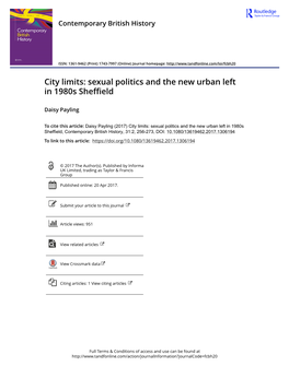 City Limits: Sexual Politics and the New Urban Left in 1980S Sheffield