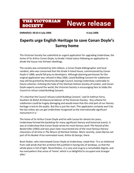 Experts Urge English Heritage to Save Conan Doyle's Surrey Home