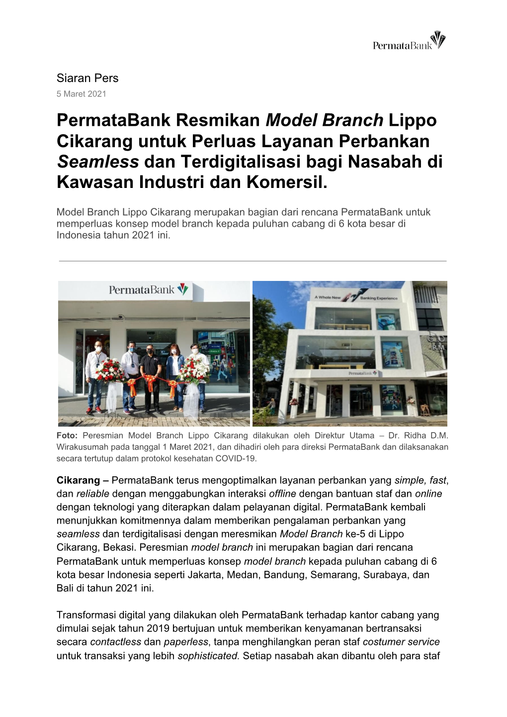 Permatabank Resmikan ​Model Branch​ Lippo Cikarang Untuk Perluas Layanan Perbankan Seamless​ Dan Terdigitalisasi​ ​Bag