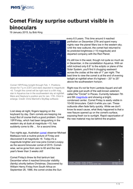 Comet Finlay Surprise Outburst Visible in Binoculars 19 January 2015, by Bob King