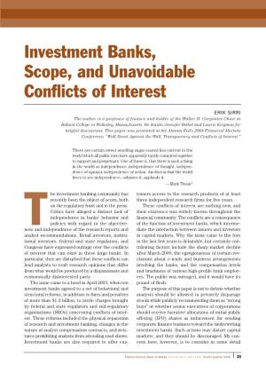 Investment Banks, Scope, and Unavoidable Conflicts of Interest