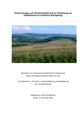 Untersuchungen Zum Elevationseffekt Und Zur Verbreitung Von Gefäßpflanzen Im Nördlichen Rhöngebirge
