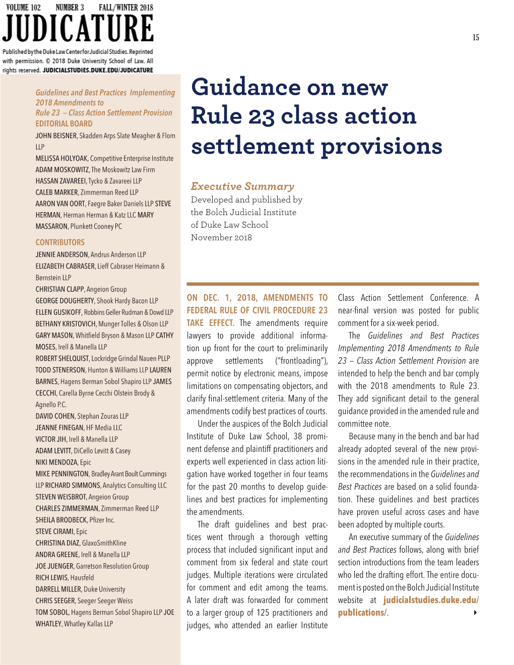 Guidance on New Rule 23 Class Action Settlement Provisions