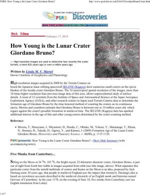 How Young Is the Lunar Crater Giordano Bruno?