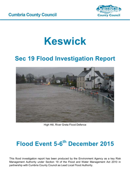 Keswick Flood Investigation Report Was Published Online in May 2015 for Public Consultation