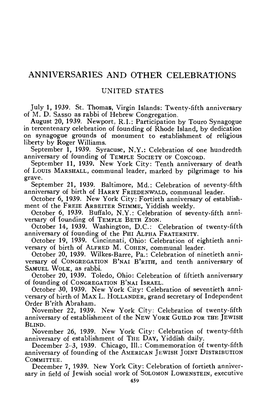 Anniversaries and Other Celebrations United States