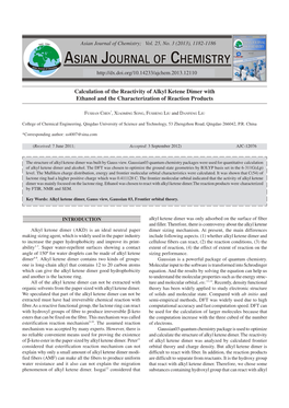 Calculation of the Reactivity of Alkyl Ketene Dimer with Ethanol and the Characterization of Reaction Products