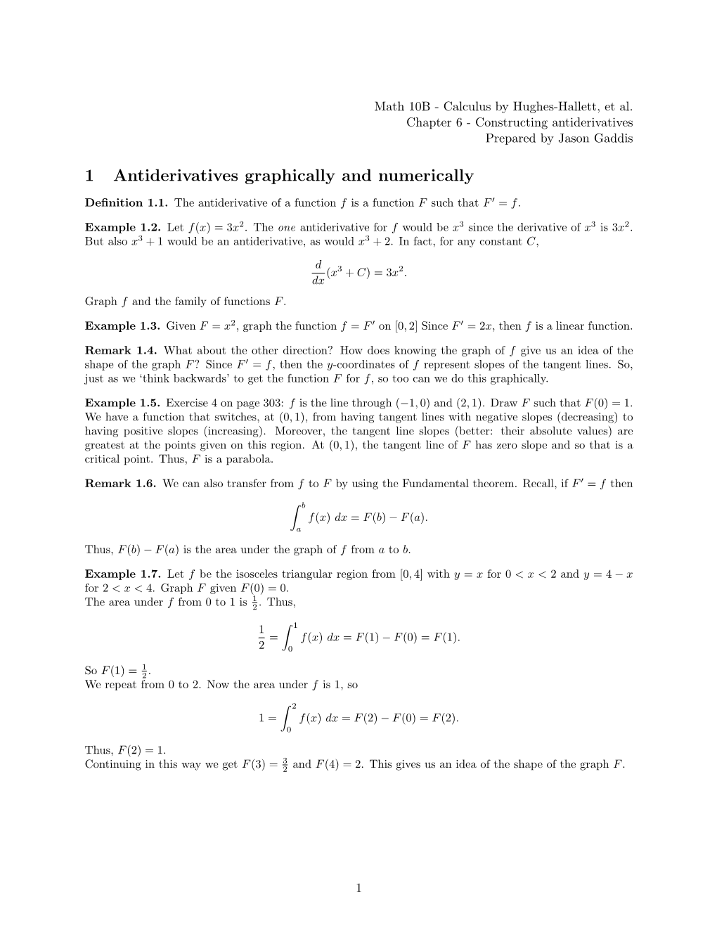 1 Antiderivatives Graphically and Numerically