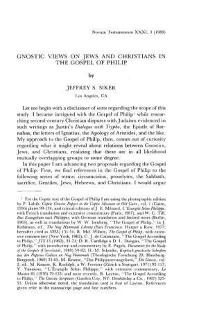 Gnostic Views on Jews and Christians in the Gospel of Philip