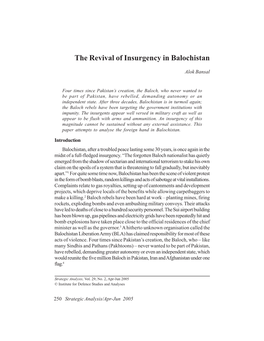 The Revival of Insurgency in Balochistan