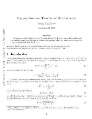 Lagrange Inversion Theorem for Dirichlet Series Arxiv:1911.11133V1