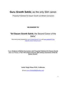 Guru Granth Sahib; As the Only Sikh Canon