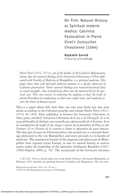 Calvinist Pastoralism in Pierre Viret's Instruction Chrestienne (1564)