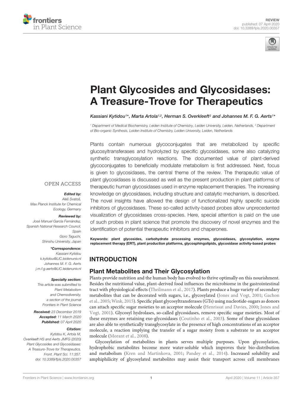 Plant Glycosides and Glycosidases: a Treasure-Trove for Therapeutics