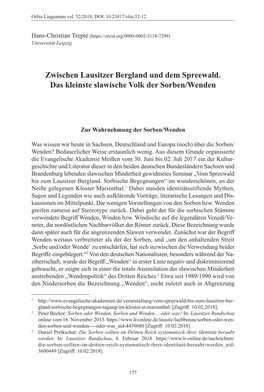 Zwischen Lausitzer Bergland Und Dem Spreewald. Das Kleinste Slawische Volk Der Sorben/Wenden