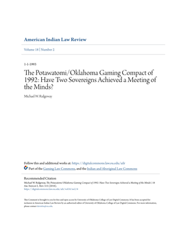 The Potawatomi/Oklahoma Gaming Compact of 1992: Have Two Sovereigns Achieved a Meeting of the Minds?, 18 Am