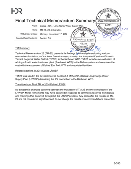 Final Technical Memorandum Summary