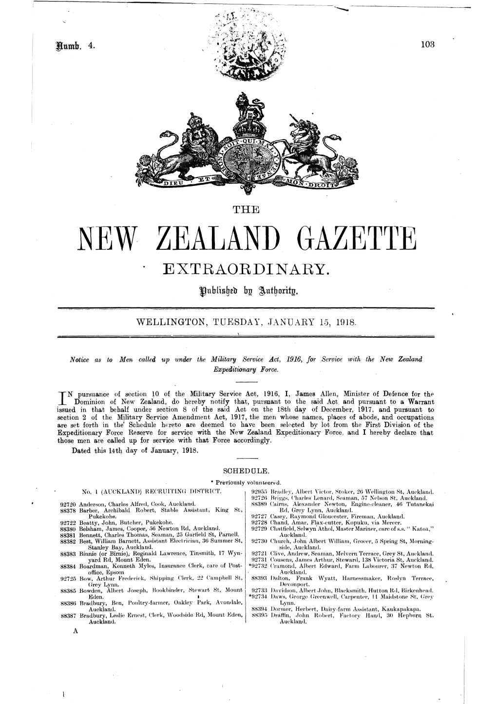 New Zealand Gazett'e Extraoi~Dinary