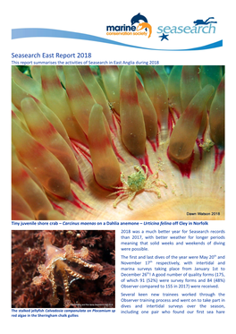 Seasearch East Report 2018 This Report Summarises the Activities of Seasearch in East Anglia During 2018