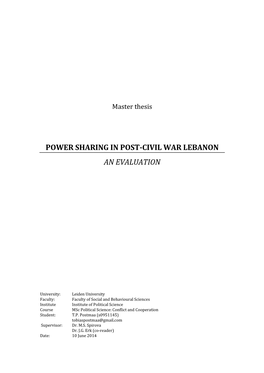 Power Sharing in Post-Civil War Lebanon an Evaluation
