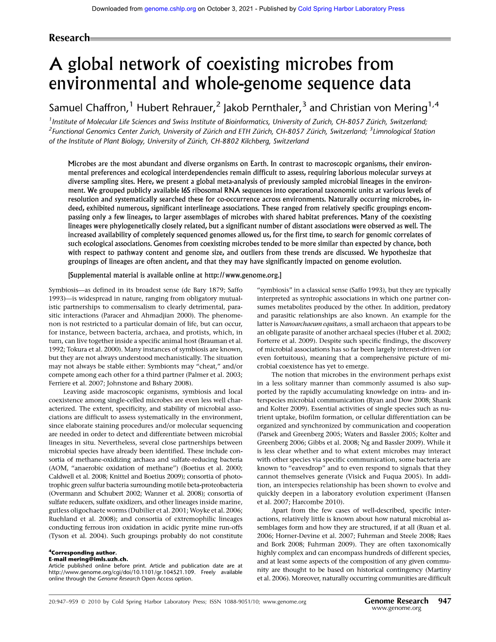 A Global Network of Coexisting Microbes from Environmental and Whole-Genome Sequence Data