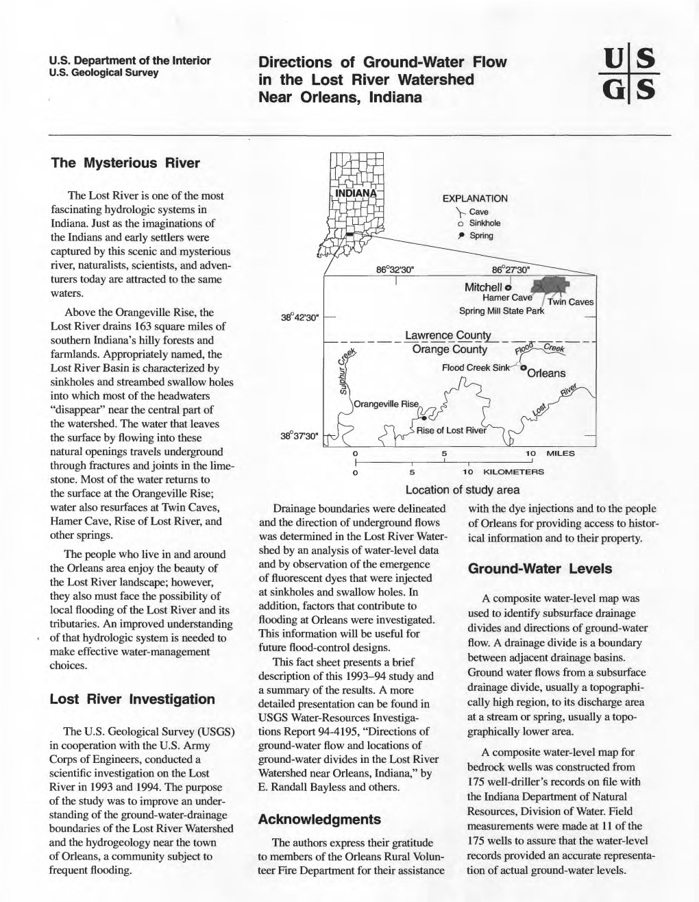 Directions of Ground-Water Flow in the Lost River Watershed Near