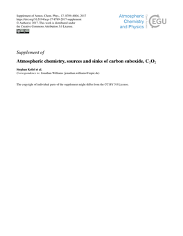 Supplement of Atmospheric Chemistry, Sources and Sinks Of