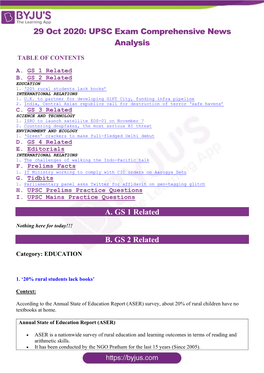 29 Oct 2020: UPSC Exam Comprehensive News Analysis A