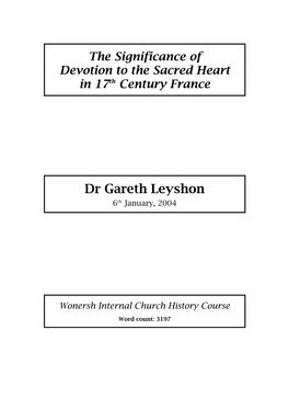 The Significance of Devotion to the Sacred Heart in 17Th Century France