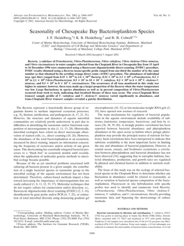 Seasonality of Chesapeake Bay Bacterioplankton Species J