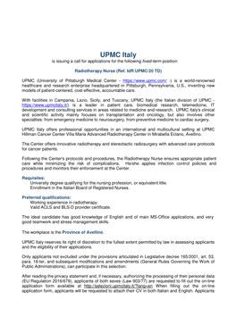 UPMC Italy Is Issuing a Call for Applications for the Following Fixed-Term Position