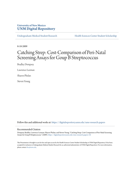 Catching Strep: Cost-Comparison of Peri-Natal Screening Assays for Goup B Streptococcus Bradley Dempsey