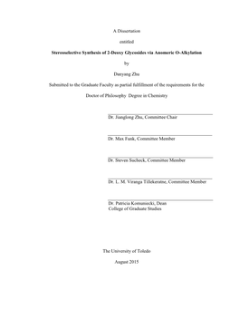 A Dissertation Entitled Stereoselective Synthesis of 2-Deoxy Glycosides