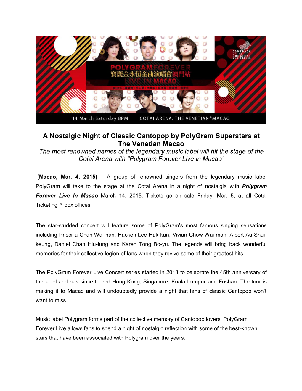 A Nostalgic Night of Classic Cantopop by Polygram Superstars at The