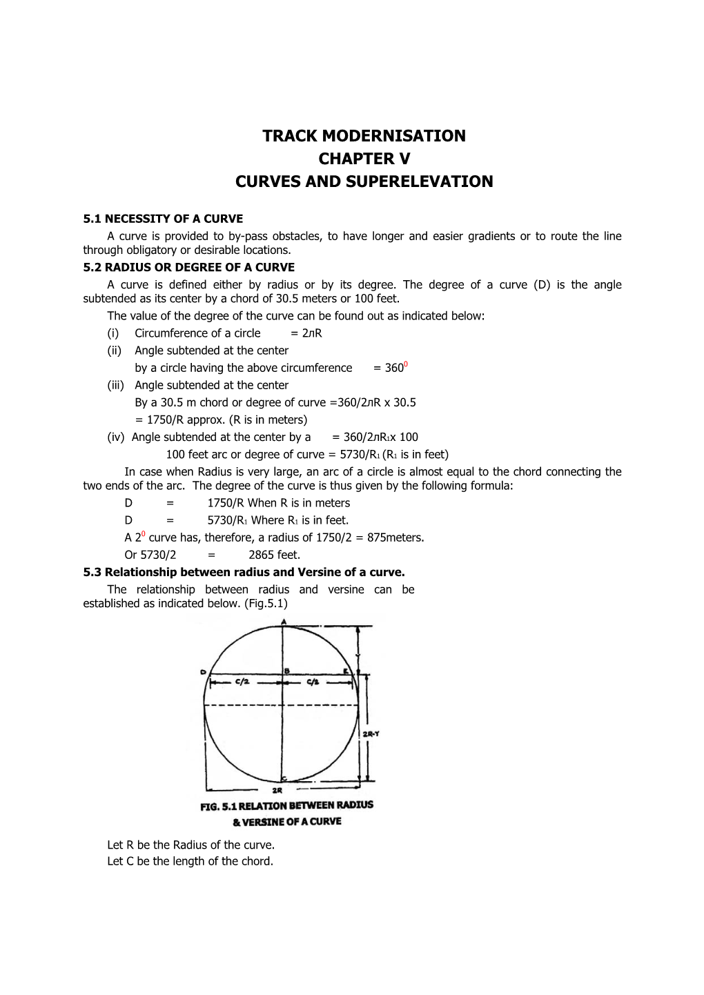 Track Modernisation Chapter V Curves and Superelevation