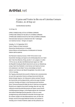 Cyprus and Venice in the Era of Caterina Cornaro (Venice, 16-18 Sep 10)